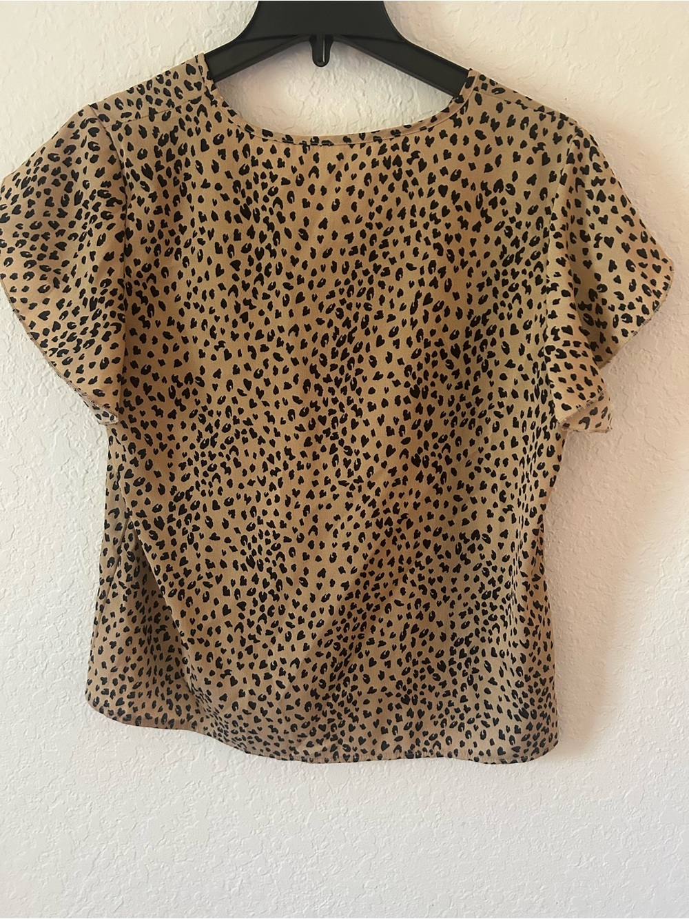 SHEIN Tan and Black Leopard Print Short Sleeve Blouse